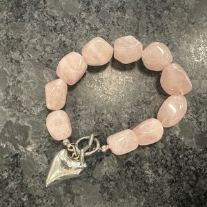 Pink Beaded Bracelet with Silver Heart Charm